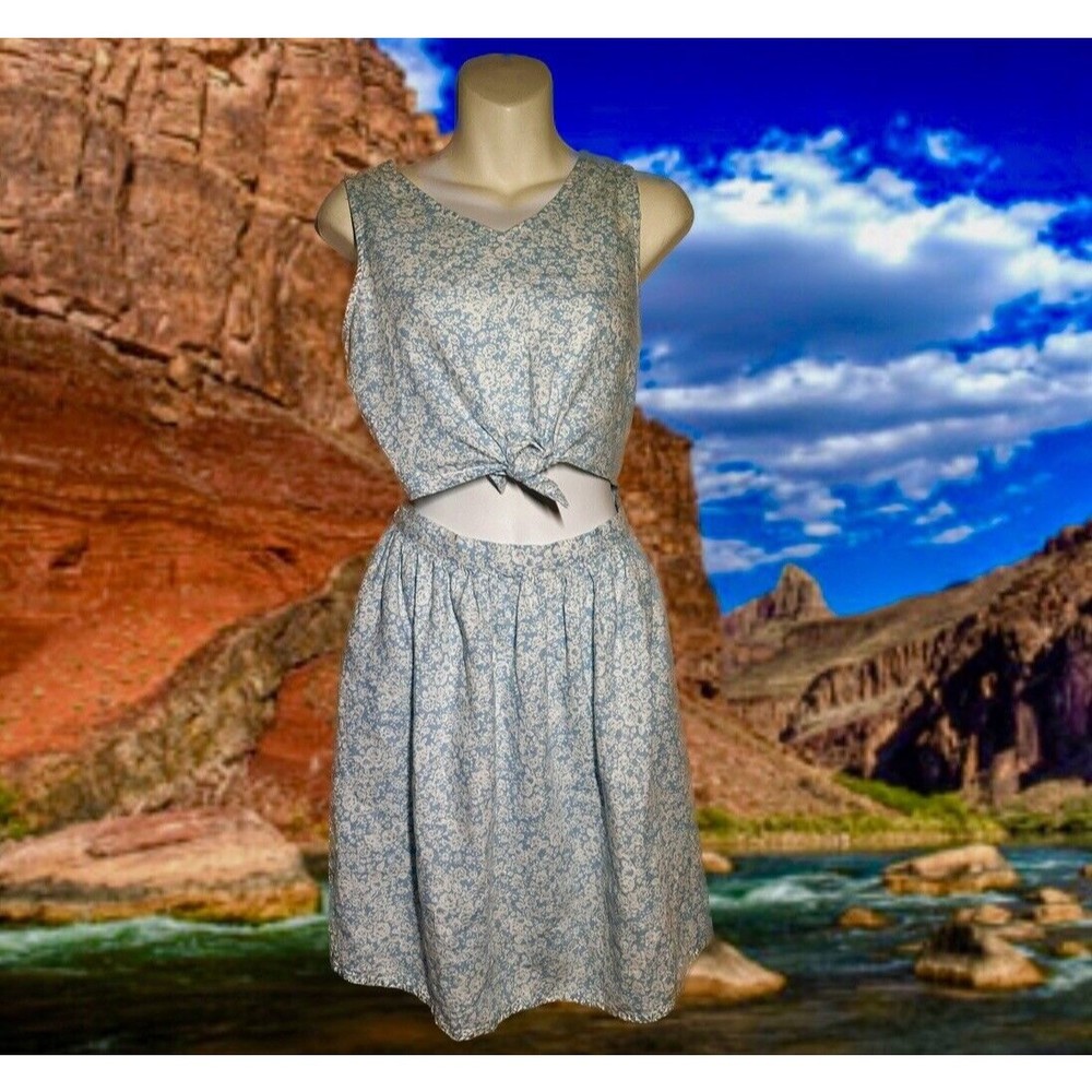 Nordstrom Sleeveless blue floral print Elastic waist linen Youth Dress XL 14/16